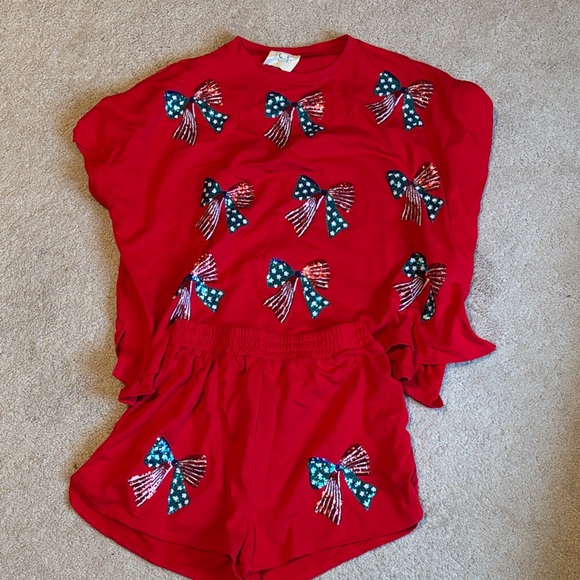 Sequin Red Bow-Patterned Top and Shorts Set by fantasia fawn - Picture 4 of 8